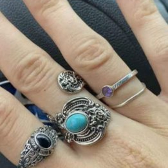 New silver tone and turquoise wrap ring spoon ring adjustable - Picture 4 of 4